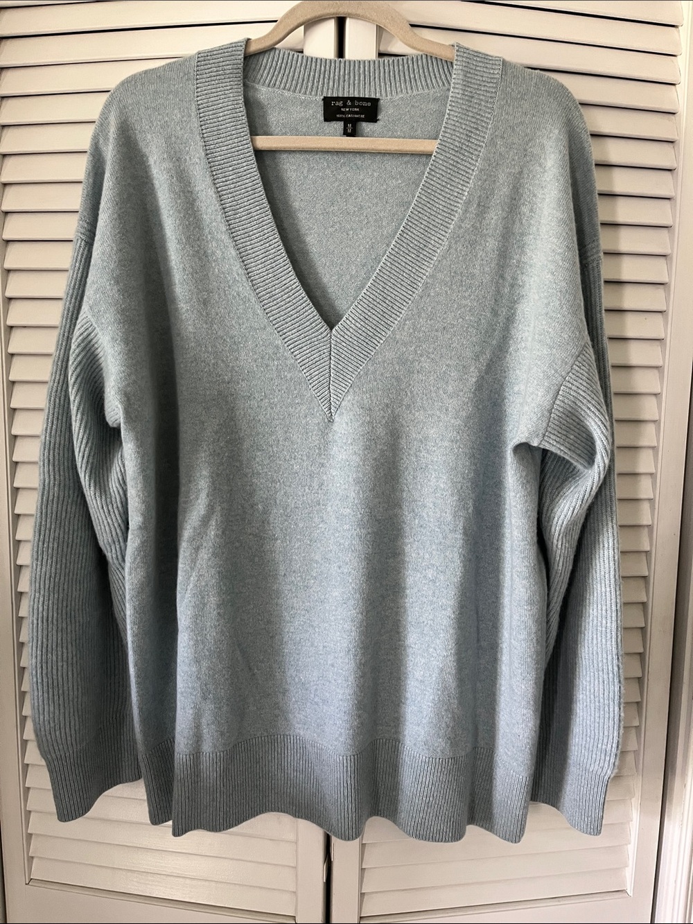 rag & bone Pale Blue V-Neck Cashmere Sweater